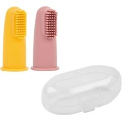NATTOU Lot De 2 Brosses à Dents à Doigt Ocre Et Rose + étui De Protection